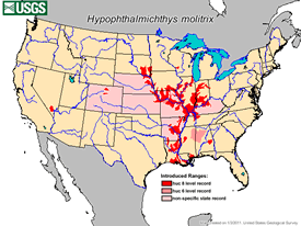 Distribution map of silver carp
